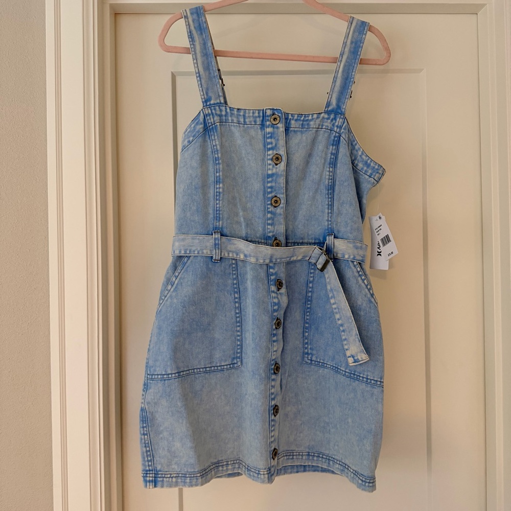 Hurley Light Blue Denim Button-Front Pinafore Dress NWT size L